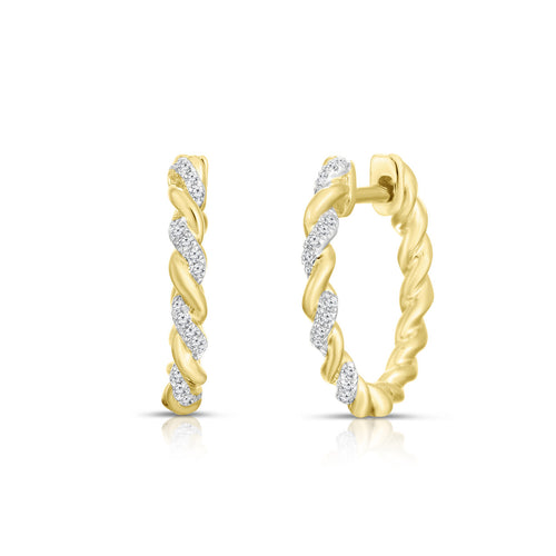 Urbaetis Delicate Twisted Gold and Diamond Huggies