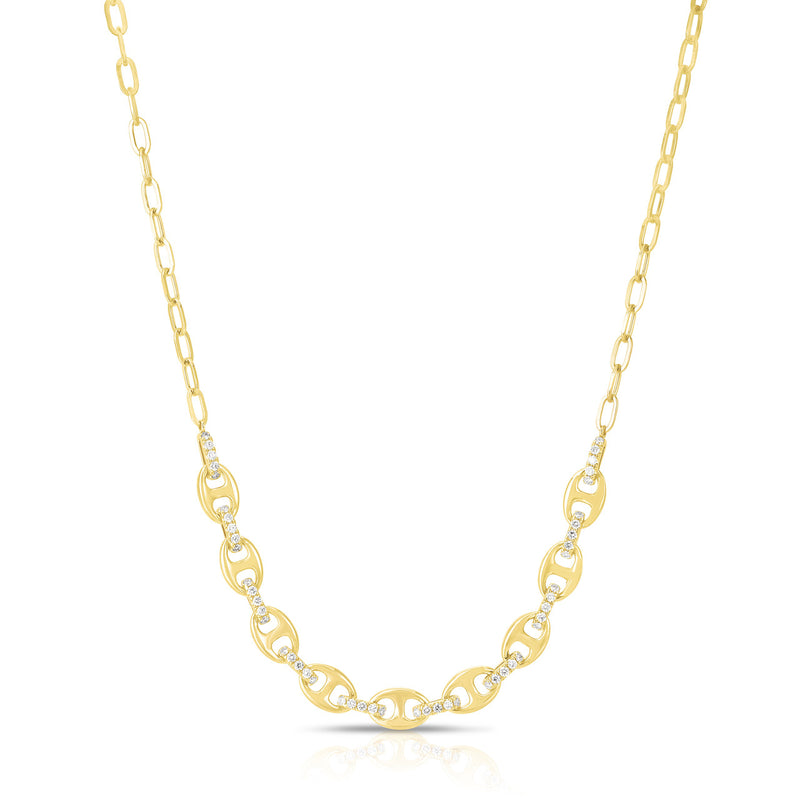 Urbaetis Puffed Mariner Necklace With Diamond links
