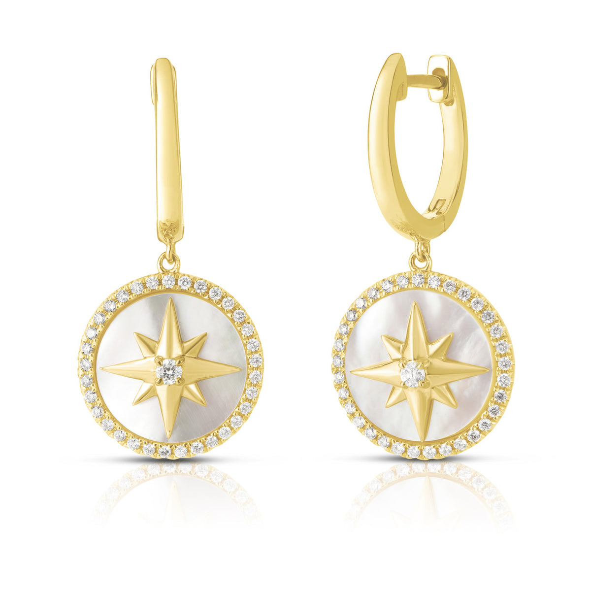 Mother Of Pearl Star Medallion Diamond Huggies