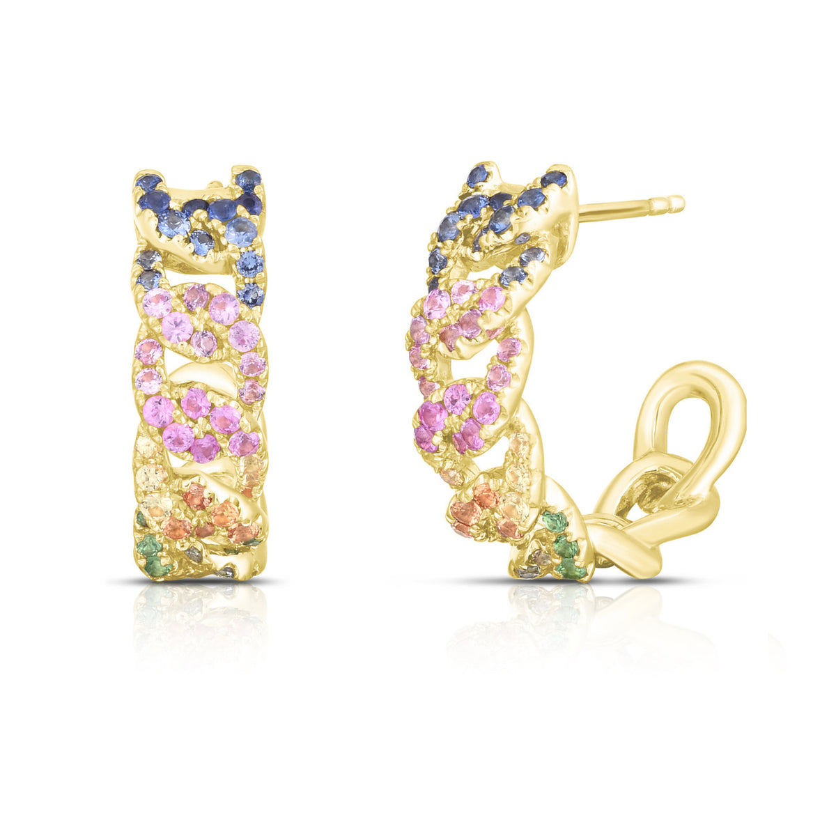Rainbow Sapphire Curb Chain Hoops